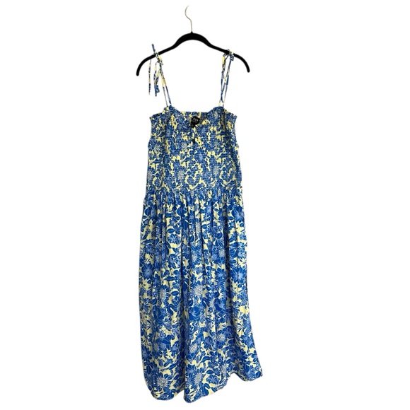 New J. Crew Collection tie shoulder smocked midi maxi dress floral cotton poplin - Picture 3 of 16